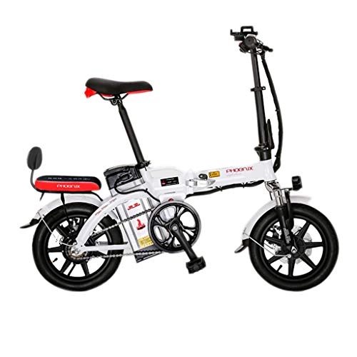 Road Bike : Electric Bikes Electric Bicycle 14 Inch Folding Electric Bicycle 48V Lithium Battery For Men And Women Adult Electric Bicycle, Power Life 45-50km (Color : White, Size : 123 * 30 * 93cm)
