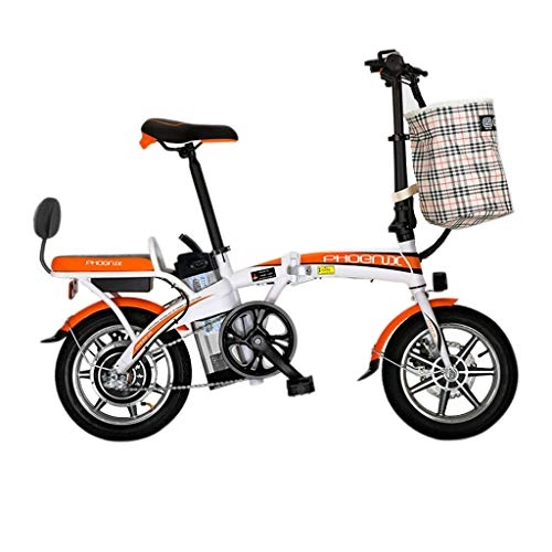 Road Bike : Electric Bikes Electric Bicycle Lithium Battery Folding Electric Bicycle Adult Bicycle Battery Car Small Electric Car, Power Life 60km (Color : Orange, Size : 123 * 30 * 93cm)