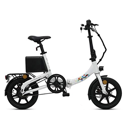 Road Bike : Electric Bikes Folding Electric Bicycle 14 Inch Smart Aluminum Alloy Battery Car Small Lithium Battery Bicycle, Power Life 35-40km (Color : White, Size : 126 * 55 * 92cm)