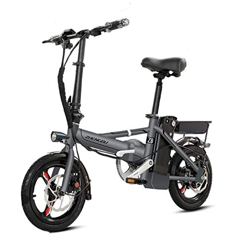 Road Bike : Electric Bikes Folding Electric Bicycle Ultra Light Small Battery Car Adult Aluminum Alloy Lithium Battery Electric Car, Electric Life 60-70km (Color : Gray, Size : 123 * 60 * 98cm)