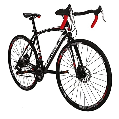 Road Bike : Eurobike XC550 Road Bike, 21 Speed Road Bicycle for Men and Women, 49cm Frame 700C Regular Spoke Wheel Adult Bike with Dual Disc Brake, Blackwhite