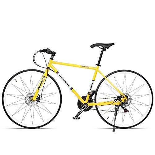 Road Bike : FANG 21 Speed Road Bicycle, High-carbon Steel Frame Men's Road Bike, 700C Wheels City Commuter Bicycle with Dual Disc Brake, Yellow, Straight Handle