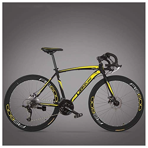 Road Bike : FANG Road Bike, Adult High-carbon Steel Frame Ultra-Light Bicycle, Carbon Fiber Fork Endurance Road Bicycle, City Utility Bike, Yellow, 27 Speed