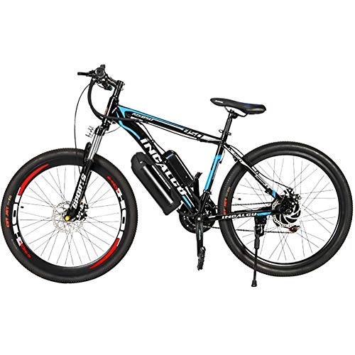 Road Bike : FJW Unisex Electric Mountain Bike, 26" Suspension E-bike Commuter Bike with 36V 12Ah Removable Lithium Battery, Shimano 21 Speed Gear, Black