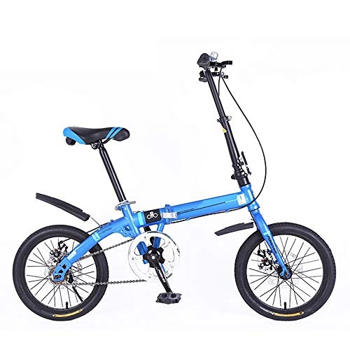 Road Bike : GUI-Mask SDZXCFolding Bicycle High Carbon Steel Frame Front and Rear Disc Brakes Folding Bike 16 Inch