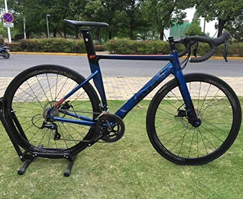 Road Bike : GUIO Aluminum Alloy Road Bike Double Disc Brake 18 Speed Road Bicycle, blue, 49cm