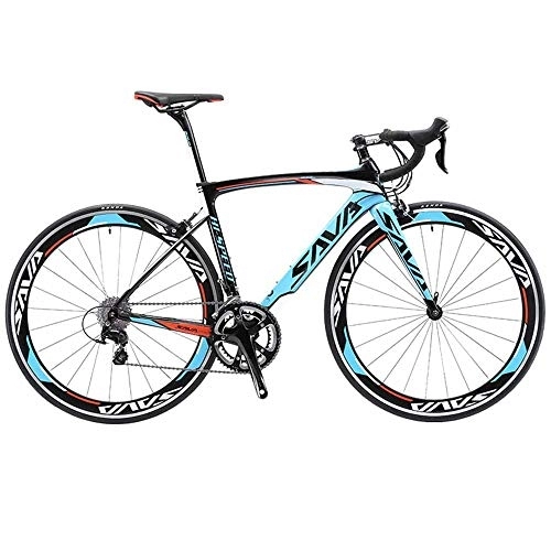 Road Bike : Gyj&mmm Variable speed bicycle, 700C Shimano 3000 carbon fiber road bike 18 speed bicycle ultra light broken wind road racing, Blue