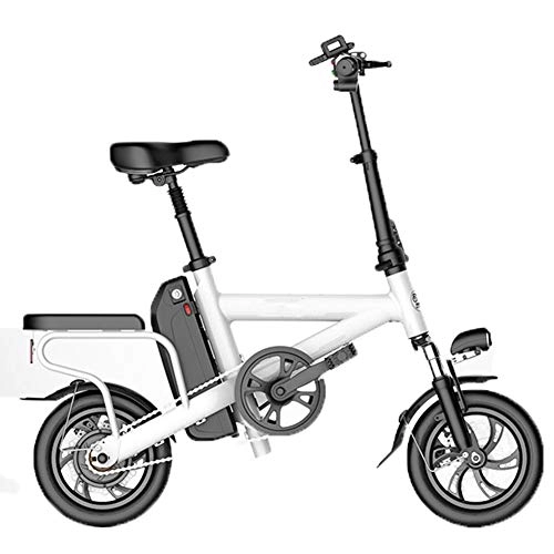 Road Bike : H&BB Electric Bike, 12 Inch Folding E-Bike Scooter Portable City Speed Bike 3 Modes With LED Lighting Unisex Electric Assisted Bicycle Outdoor Riding, Battery~5.2Ahwhite