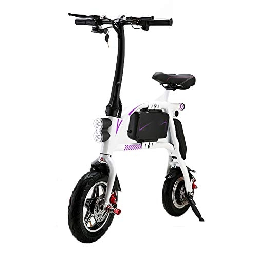Road Bike : H&BB Smart Electric Bicycle, Portable City Speed Bike Handlebars Foldable With LED Light Travel Pedal Small Battery Car Lightweight Adult Moped Rechargeable Battery, White, Battery~8Ah