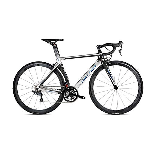 Road Bike : HARUONE Professional 18K Carbon Road Racing Bike Bicycle, 700C Wheel Shimano UT / R8000-22 Speed Derailleur System, 48Cm with Kettle Rack, Silver, 52cm