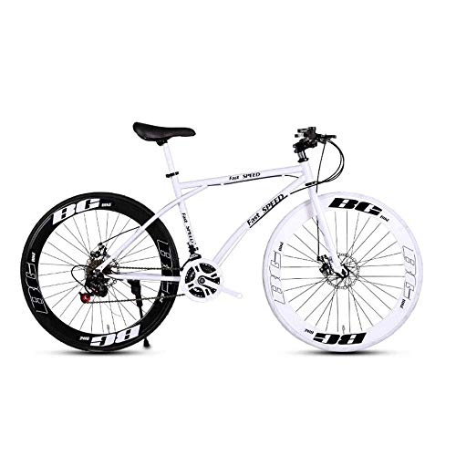 Road Bike : L.BAN Men's And Women's Road Bicycles, 24-speed 26-inch Bicycles, Adult-only, High Carbon Steel Frame, Road Bicycle Racing, Wheeled Road Bicycle Double Disc Brake Bicycles (black And White)