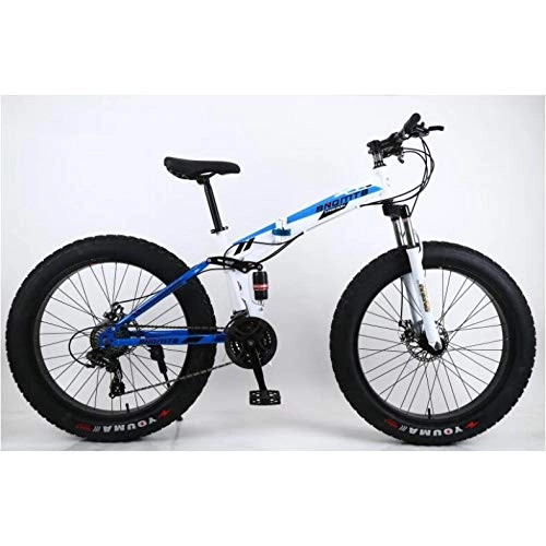 Road Bike : L&LQ 26" Alloy Folding Mountain Bike 27 Speed Dual Suspension 4.0Inch Fat Tire Bicycle Can Cycling On Snow, Mountains, Roads, Beaches, Etc, Bluewhite