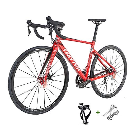 Road Bike : LICHUXIN Off-Road Bike, Outdoor Light Aluminum Alloy 22-Speed 700C Disc Brake Road Racing Bike, Can Bear 160Kg, for Men, Women, Outdoor / Urban Cycling, Red, 19.6in