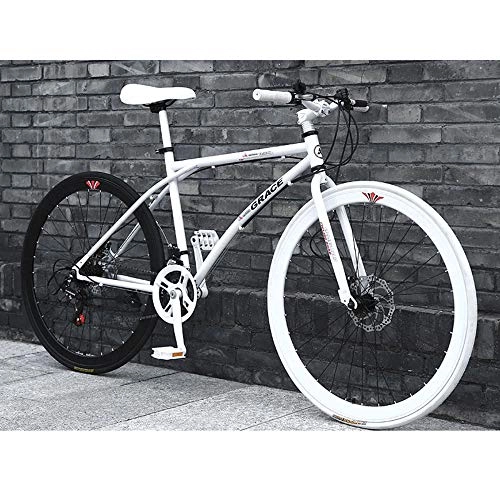 Road Bike : LIFHl 26 Inch Wheel - Hard Mountain Bikes Tire Road Bicycle Beach Snow Bike City Road Dual Suspension Mountain Bicycle (Color : A)