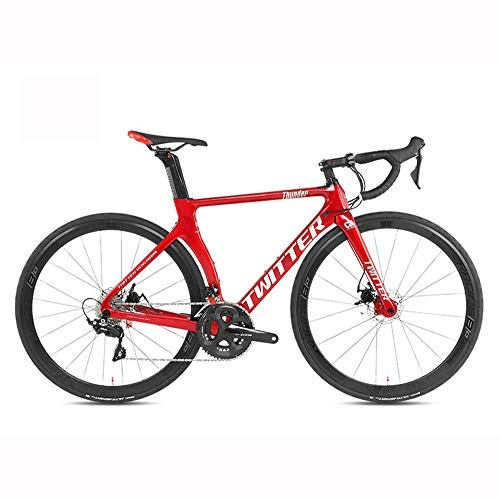 Road Bike : LXYDD Carbon Fiber Road Bike Disc Brake Bike R7000-22 Speed Bend Handle Road Bike, Red, 48cm