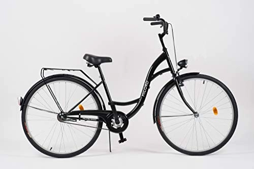 Road Bike : Milord. 2018 City Comfort Bike, Ladies Dutch Style with Rear Carrier, 3 Speed, Black, 26 inch