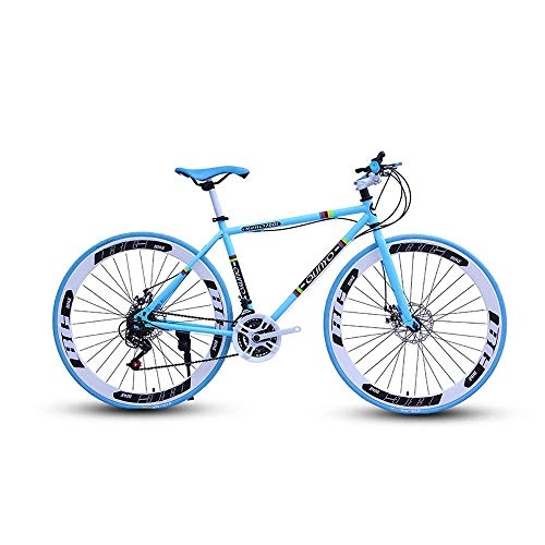 Road Bike : Mountain bike Straight Handle Variable Speed Bicycle Bicycle Road Racing Car Road Bicycle, 27-Speed 26 Inch Bikes, Double Disc Brake, High Carbon Steel Frame, Men's and Women Adult-Only