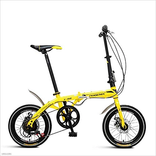 Road Bike : MuMa Bicycle, Bike, High-carbon Steel, 16 Inch 6 Speed Spoke Wheel Foldable Adult Male Female Ultralight Damping (color : Yellow)