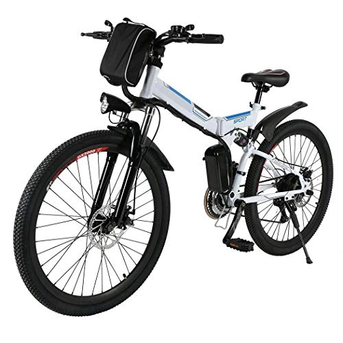 Road Bike : Murieo Electric Bicycle E-Bike Mountain Bike Folding Bike 26inch Folding E-Bike with 250W High Speed Brushless Motor and 36V Lithium Battery (White)