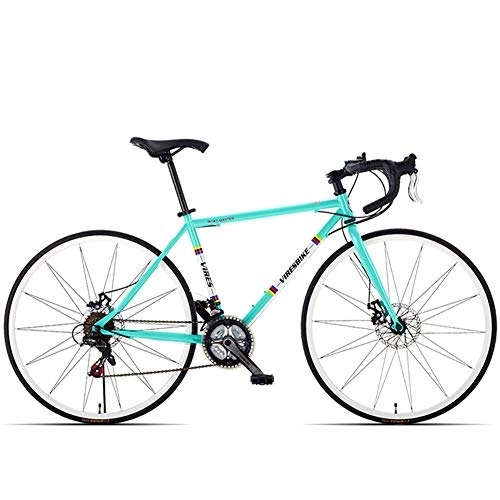 Road Bike : NENGGE 21 Speed Road Bicycle, High-carbon Steel Frame Men's Road Bike, 700C Wheels City Commuter Bicycle with Dual Disc Brake, Blue, Bent Handle