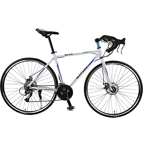 Road Bike : PBTRM 700C Road Bike 26.8 Inch 27-Speed Aluminum Alloy Variable Speed Double Disc Brake Road Bike Cycling for Men Women, white blue
