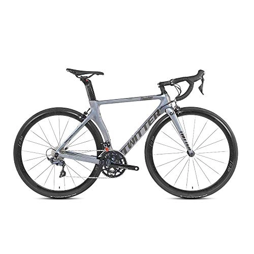 Road Bike : peipei Carbon fiber road 700C bicycle 21 speed road bike carbon knife-Light Grey_52cm(175cm-180cm)