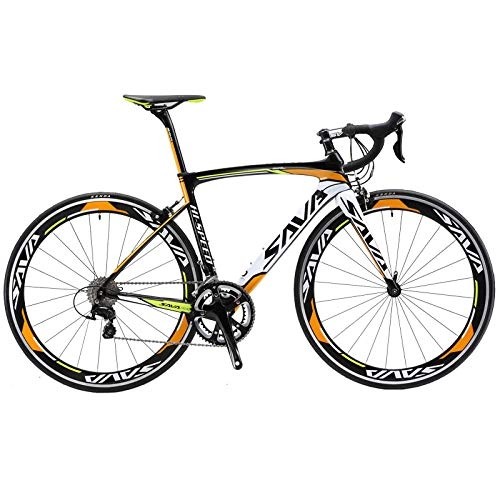 Road Bike : peipei Carbon fiber road bike 700C road bike carbon fiber bike road racing bike 22 speed bike-Black Orange_48cm