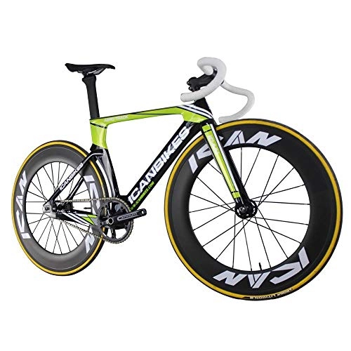 Road Bike : peipei Full carbon aviation fixed gear track bicycle, single speed bicycle without brake UD bright green, finished size 49 / 51 / 54 / 56cm