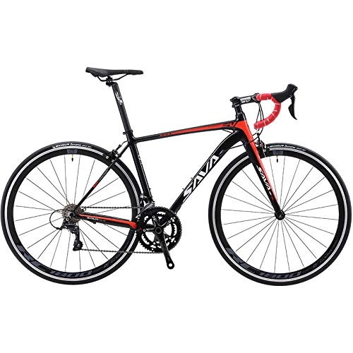Road Bike : peipei Road bike adult 700c18 speed carbon fiber front fork bicycle road bike-Red_48
