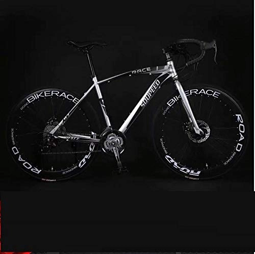 Road Bike : PengYuCheng Adult road bike live flying bicycle male and female students bend bicycle speed bicycle solid tire damping net mountain bike q6