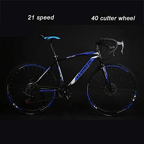 Road Bike : Road Bicycles Adult 21 Speed Bikes Lightweight Double Disc Brake High Carbon Steel Frame Curved Handlebar Racing Bicycle C 21 Speed