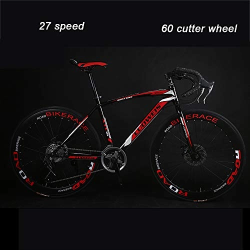 Road Bike : Road Bicycles Adult 27 Speed Bikes Lightweight Double Disc Brake High Carbon Steel Frame Curved Handlebar Racing Bicycle D 27 Speed