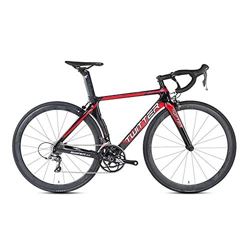 Road Bike : Road Bike, 700C Double V Brake Bicycle, Carbon Fiber 16-Speed Road Racing Bend Handle Sniper2.0 Men And Women Bicycles, red black, 46 cm