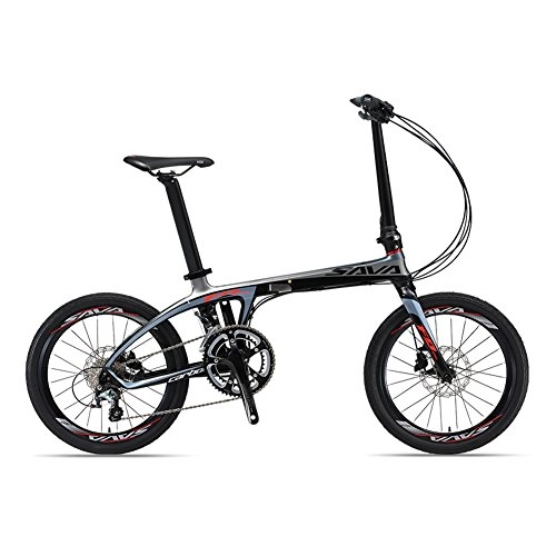 Road Bike : SAVA 20 Carbon Fiber Frame Folding Bicycle Lightweight 20 Speed Shimano 4700 System Disc Brake Foldable Bike (Silver Grey)