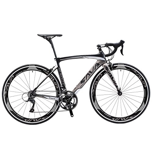 Road Bike : Sava Warwinds3.0, Road Bike, 700C, carbon road bike with Shimano Sora 18Speed Change System and Michelin Tyre 25C, Unisex, grey, 52cm