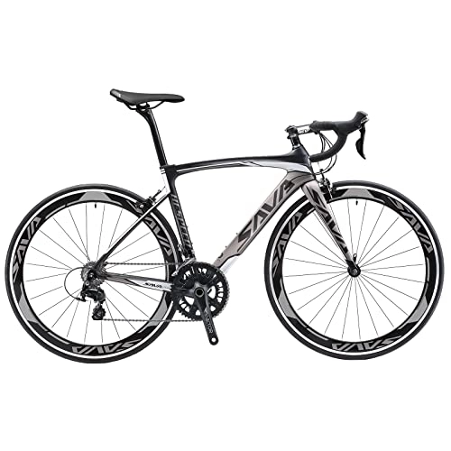 Road Bike : SAVADECK Carbon Road Bike, Windwar5.0 Carbon Fiber Frame 700C Racing Bicycle with Shimano 105 22 Speed Groupset Ultra-Light Bicycle. (black grey, 44cm)