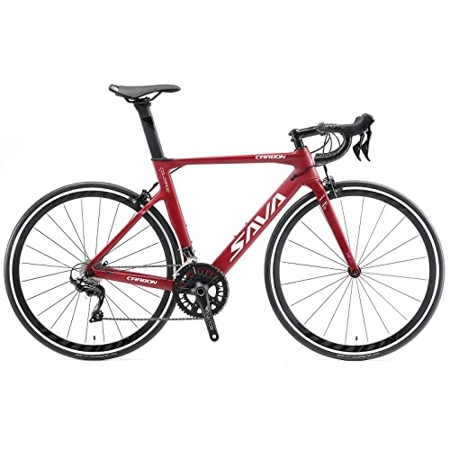 Road Bike : SAVADECK Carbon Road Bike, Windwar5.0 Carbon Fiber Frame 700C Racing Bicycle with Shimano 105 22 Speed Groupset Ultra-Light Bicycle. (Red-2022 New, 54cm)