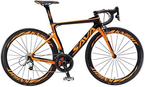 Road Bike : SAVADECK Phantom3.0 Carbon Road Bike 700C Carbon Fiber Racing Bike Full Carbon Bicycle with Shimano Ultegra R8000 22 Speed Groupset Continental Tires and Fizik Saddle (Orange-(wheels rim 50mm), 52cm)