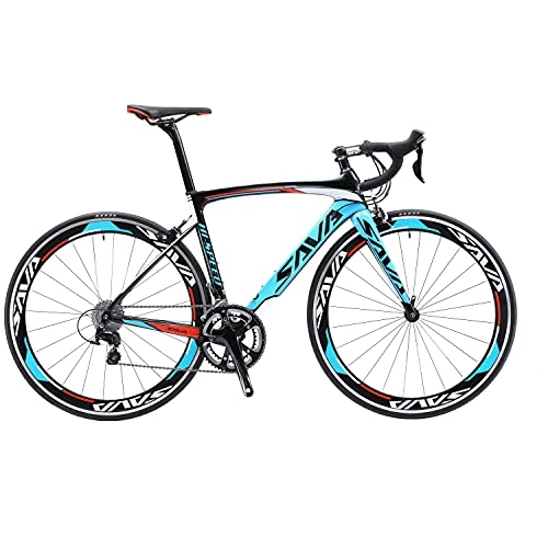 Road Bike : SAVADECK Warwind5.0 Carbon Road Bike 700C Full Carbon Frame Racing Bicycle with Shimano 105 R7000 22 Speed Groupset Ultra-Light Carbon Fiber Bicycle (Blue, 48cm)