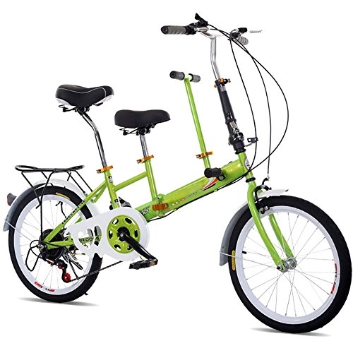 Road Bike : SENDERPICK 20" Portable Folding Tandem Bicycle Bike Family Bicycle High Carbon Steel 2 Seater Double Kids Baby Parents 7 Speed (Green)