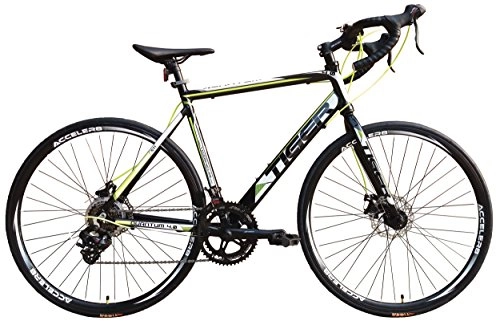 Road Bike : Tiger Quantum 4.0Disc Braked STI Alloy Road Bike 56cm (Black, Green)