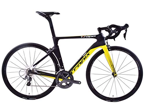 Road Bike : Tropix Paris 700c Wheel Road Racing Bike 52cm Lightweight Carbon Fibre Frame Shimano Ultegra 22 Speed Black / Yellow 8.3 Kgs