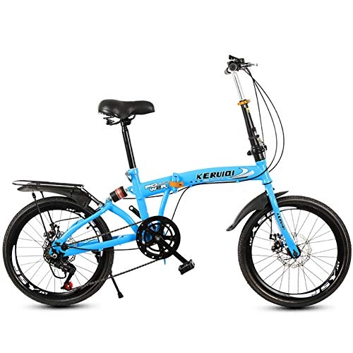 Road Bike : Unisex 6 Speed Suspension Folding Bike 20 Inch Double Disc Brake High-carbon Steel Ultralight Frame Student Child Commuter City Bike, Blue