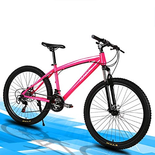 Road Bike : Unisex Hardtail Mountain Bike 26 inch High-carbon Steel Frame 21 / 24 / 27 Speeds Suspension MTB Bike Double Disc Brake Bicycle for Student / Commuter City, Pink, 21Speed