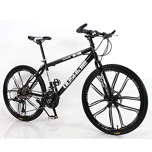 Road Bike : Unisex Hardtail Mountain Bike, 26inch 10-Spoke Wheels High-carbon Steel Frame MTB Bike, 21 / 24 / 27 / 30 Speeds Double Disc Brake Commuter City Bike, Black, 24Speed