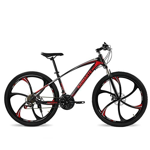 Road Bike : Unisex Hardtail Mountain Bike High-carbon Steel Frame 26inch MTB Bike 21 / 24 / 27 Speeds with Disc Brakes and Suspension Fork, Red, 21Speed