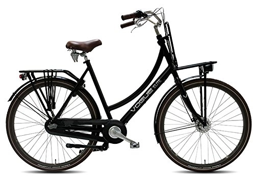 Road Bike : Vogue 28Inch Women's Holland Nostalgia Bicycle Aluminium Women Elite Plus 7-Speed Roller Brake Matte Black RH: 50cm