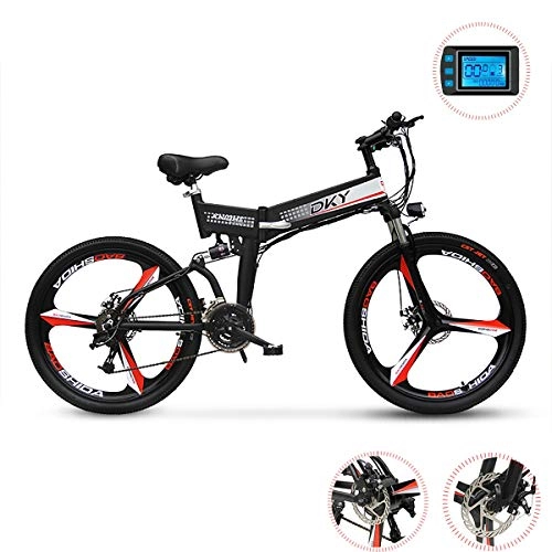 Road Bike : W&TT 26 inch Electric Mountain Bike, Adult 48V 250W Folding E-bike Citybike Commuter Bicycle 24 Speeds with LED LCD Blue Light Smart Meter, Disc Brakes and Suspension Shock Absorber Fork