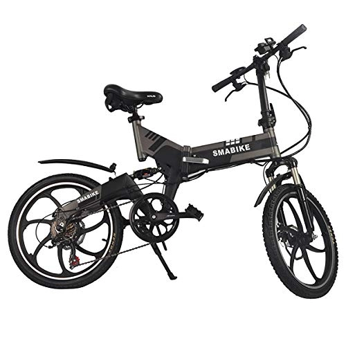 Road Bike : W&TT Folding E-Bike Built-in 48V 250W High Power Battery 7 Speeds Electric Mountain Bike Commuter Bicycle 20 inch with Dual Disc Brakes and LCD 3-speed Smart Meter, Black