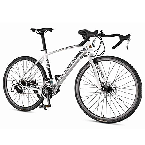 Road Bike : WJSW Men Road Bike, 21 Speed High-carbon Steel Frame Road Bicycle, Full Steel Racing Bike with with Dual Disc Brake, 700 * 28C Wheels, White